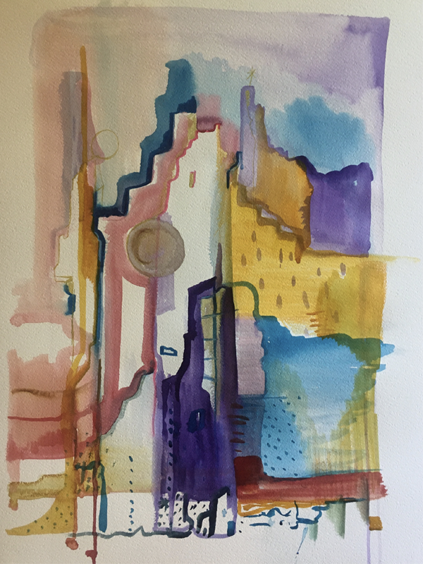 Aquarelle 46x61 Série Été indien Photo 1 . Ville solaire