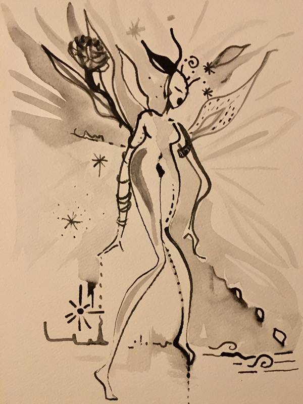 Dessin à la plume et pinceau encre de Chine Format 26x36cm Spiritual woman