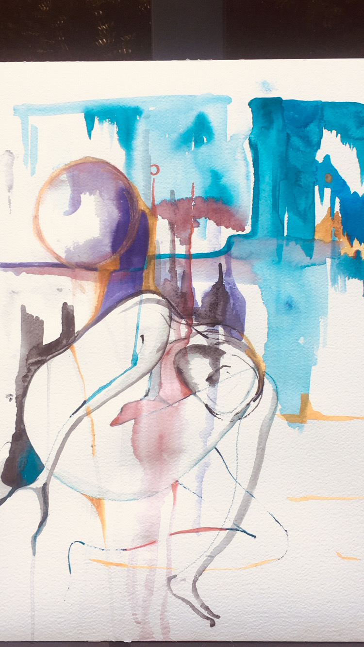 Un dimanche au Soleil Aquarelle et encre de Chine45,5:61cm