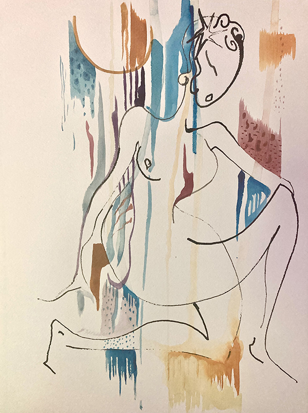 « Pluie de Lune » Encre et aquarelle Format 36:48cm papier 300g