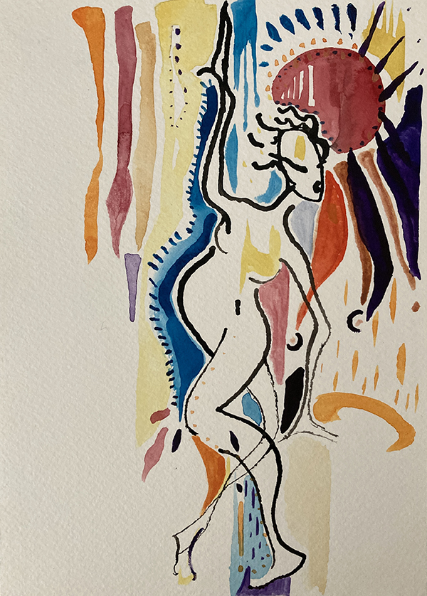 Une pluie de soleil aquarelle et encre de chine papier 300g 17:24cm