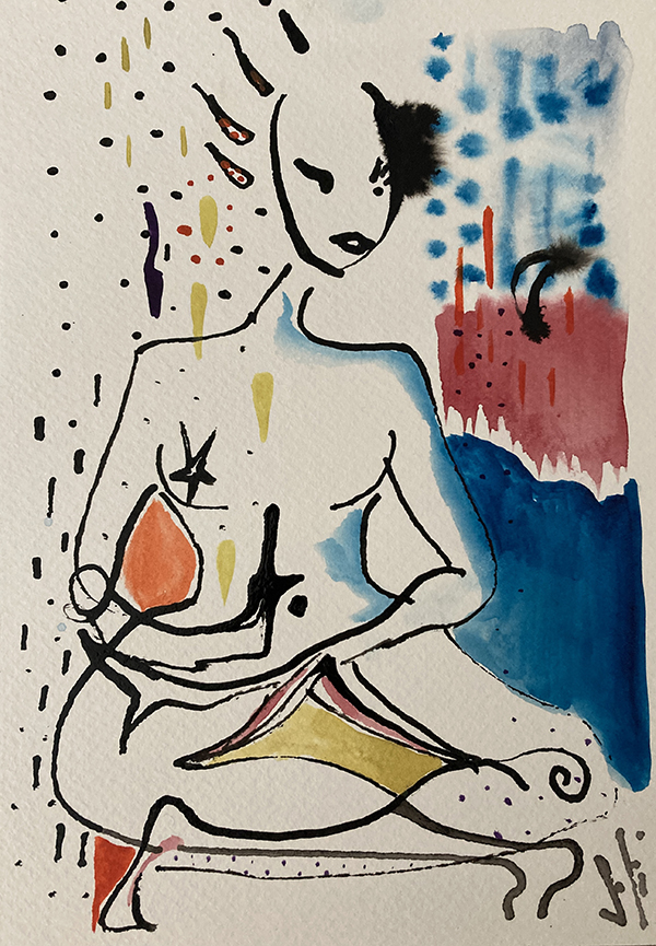 lundi bleu encre et aquarelle papier 300g 17:24 cm